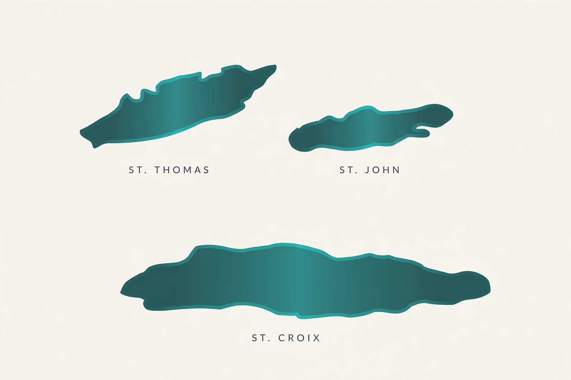 Outline map of the U.S. Virgin Islands showing St. Thomas, St. John and St. Croix